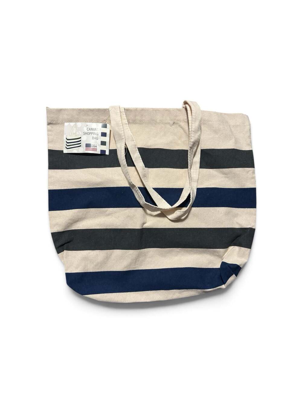 Planet E by ECO Stream Canvas Shopping Bag with Blue and Cream Stripes